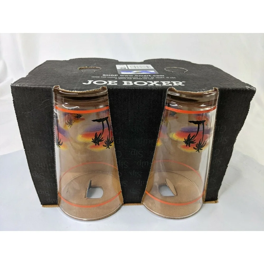 Joe Boxer Palm Trees Sunset Glasses Cup Lot of 4 16 oz‎ Drinkware